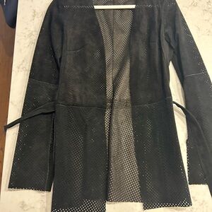 illia perforated black leather jacket